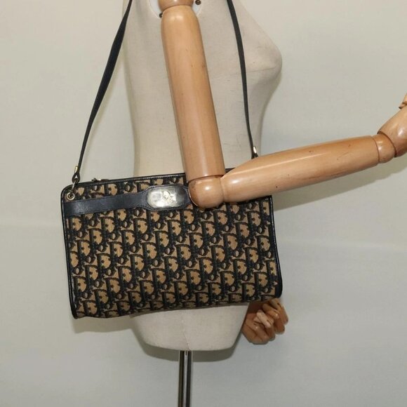 Christian Dior Trotter Canvas Shoulder Bag Navy Gold Auth 141703 - Picture 1 of 16